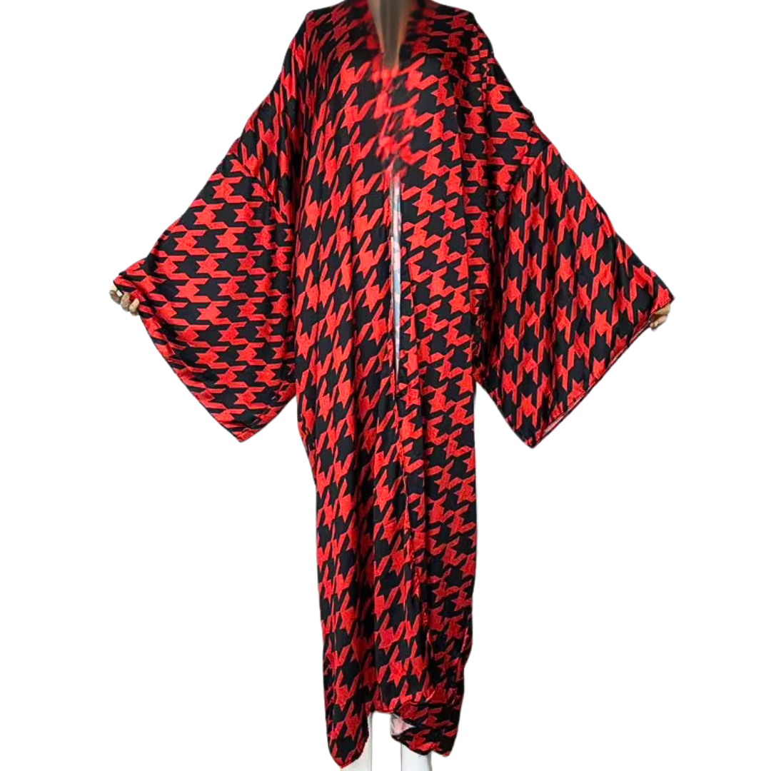 Crimson Houndstooth Kimono