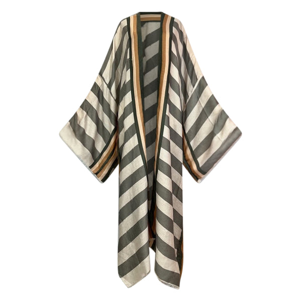 Robe Kimono Timeless Chic Striped Kimono (Grey)