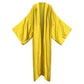 A yellow poly silk kimono with a solid pattern, displayed in an open style. (Gold)