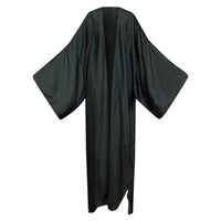 A black silk kimono with a solid pattern, displayed in an open style against a white background. (Black)