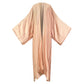 A long, peach-colored silk kimono with a flowing design, displayed on a plain background. (Peach)