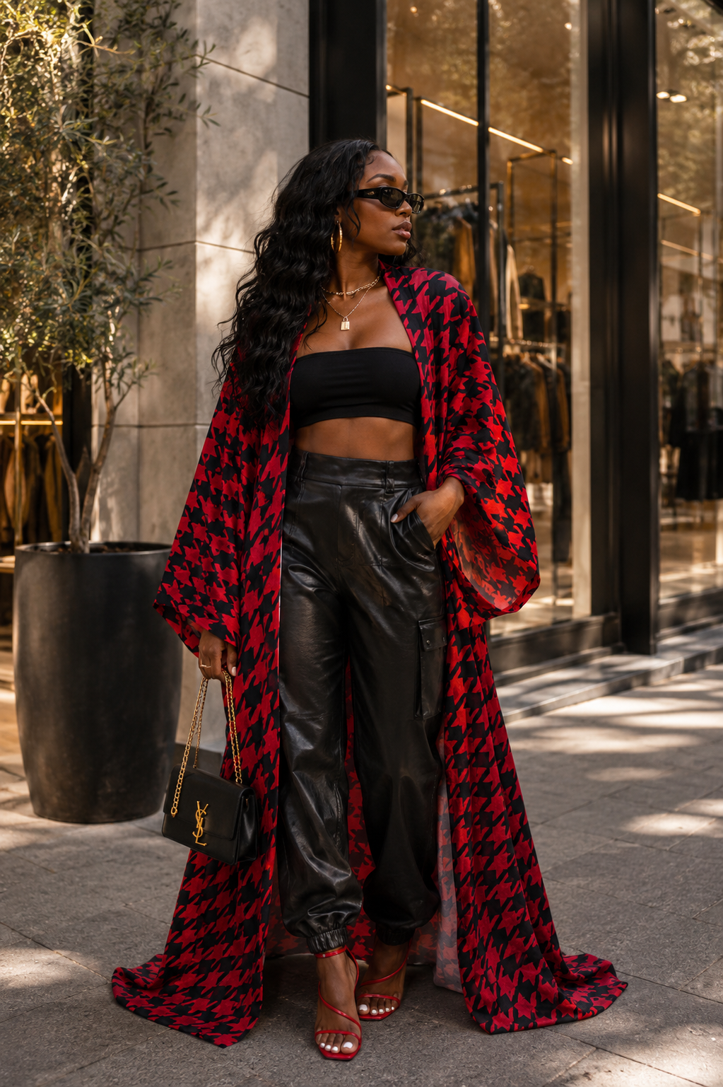 Crimson Houndstooth Kimono