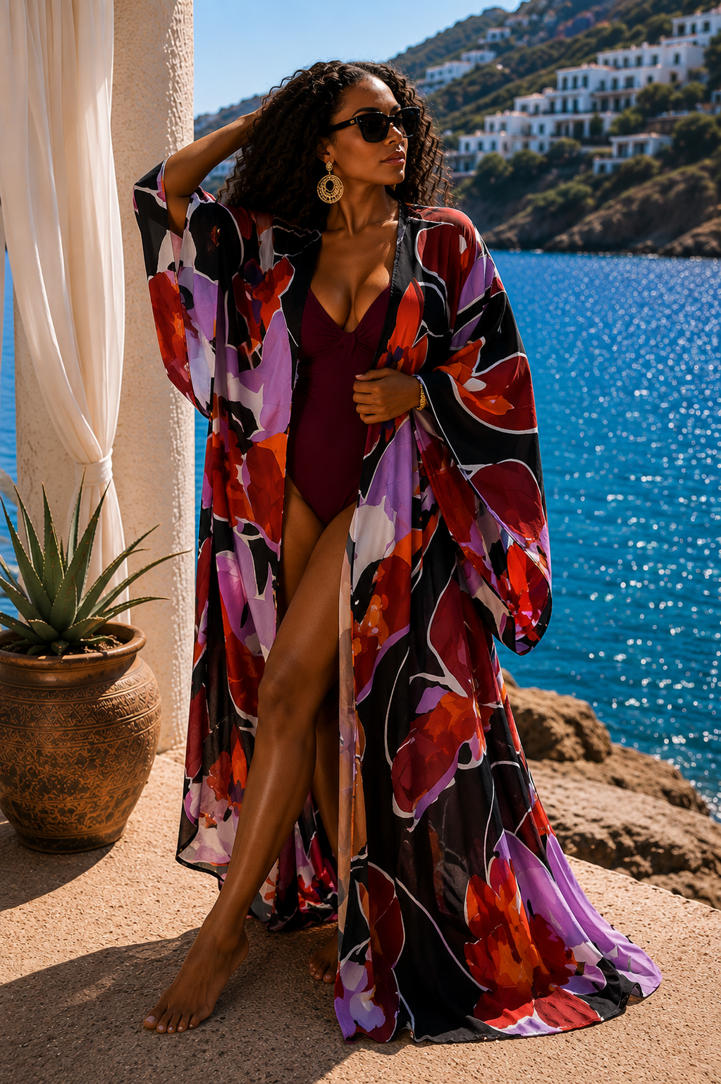 Merlot Orchid Silk Kimono