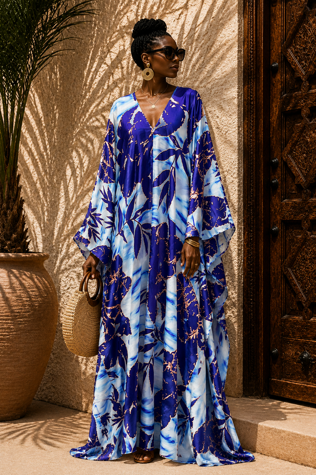 Violet Mist Petals Silk Kaftan Dress