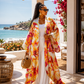 pink and yellow floral long silk kimono 