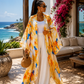 yellow and blue long silk kimono 