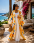 yellow and blue long silk kimono 