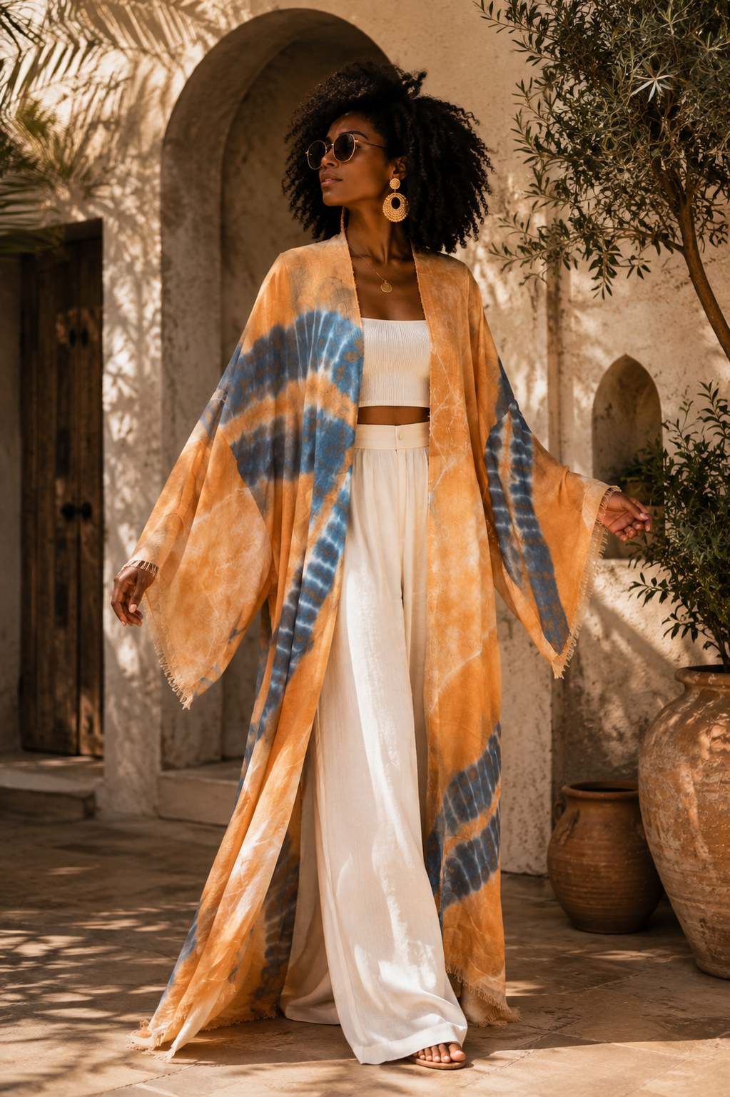Apricot Tie-Dye Kimono (Clearance)