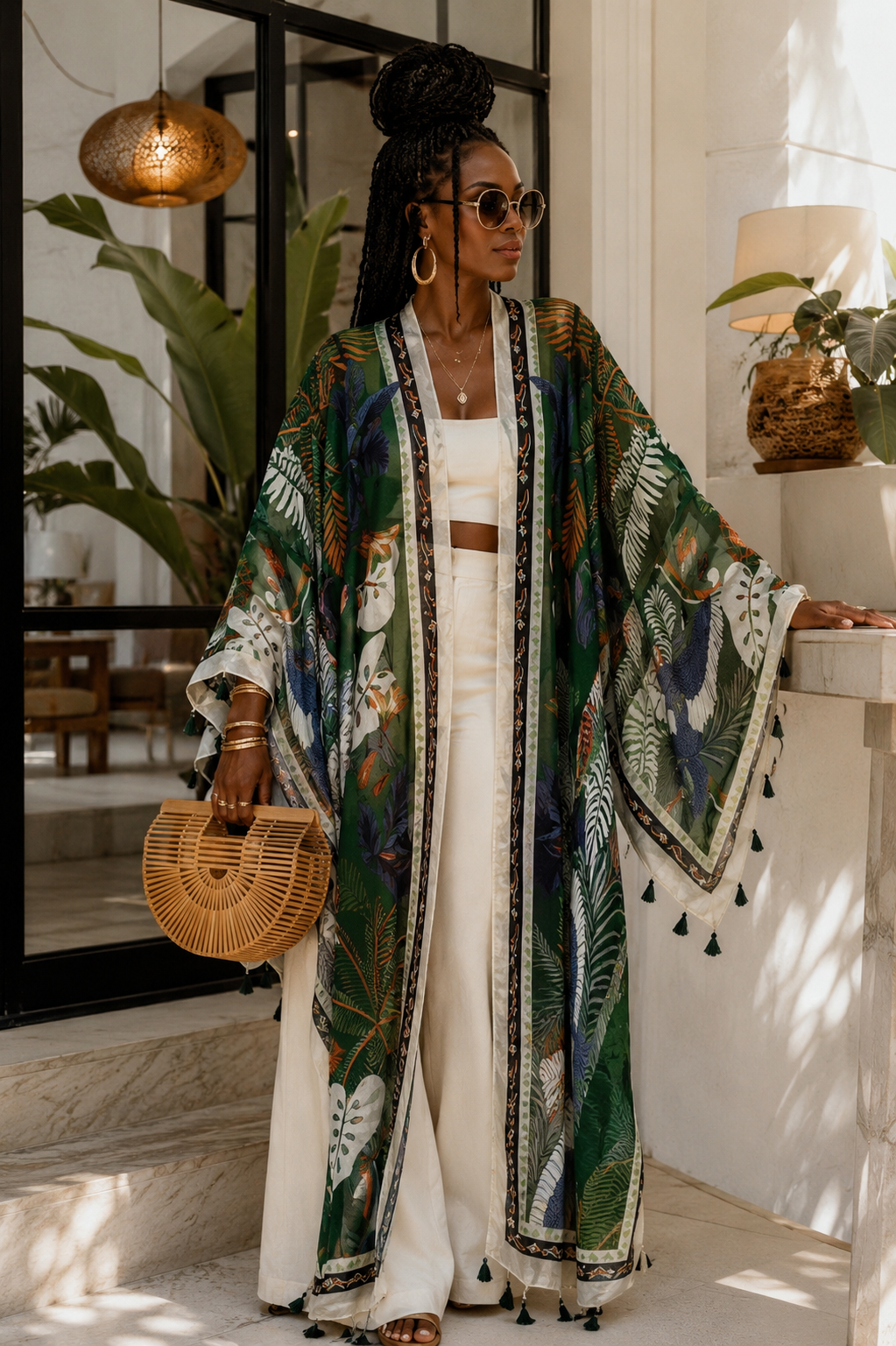 Emerald Canopy Linen Kimono