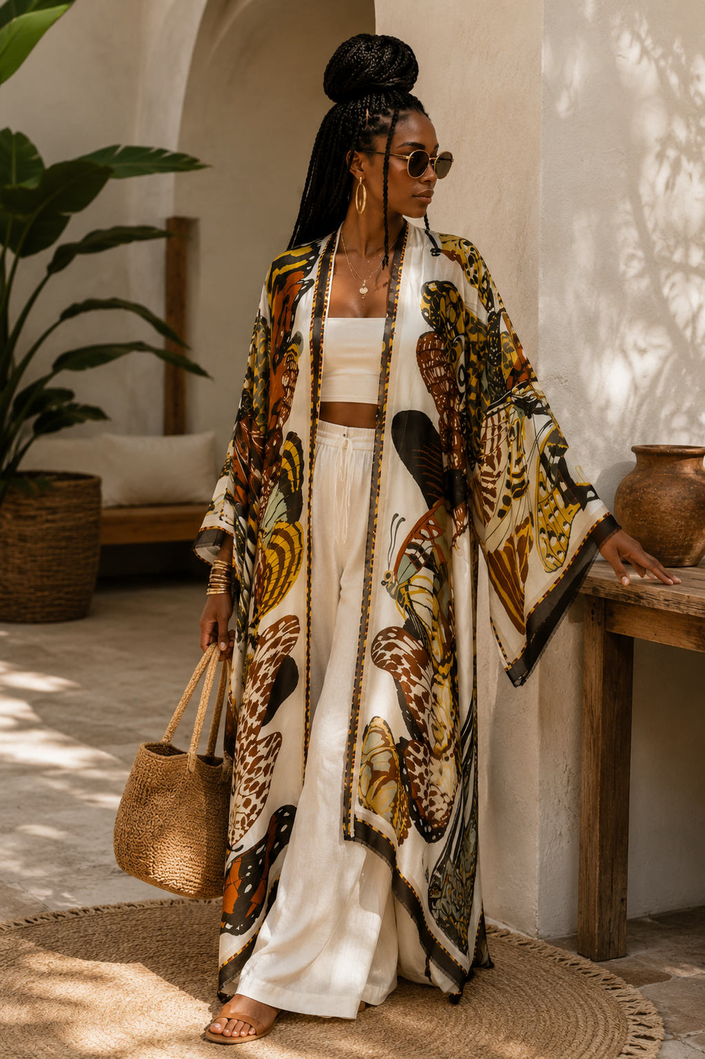 Golden Monarch Linen Kimono