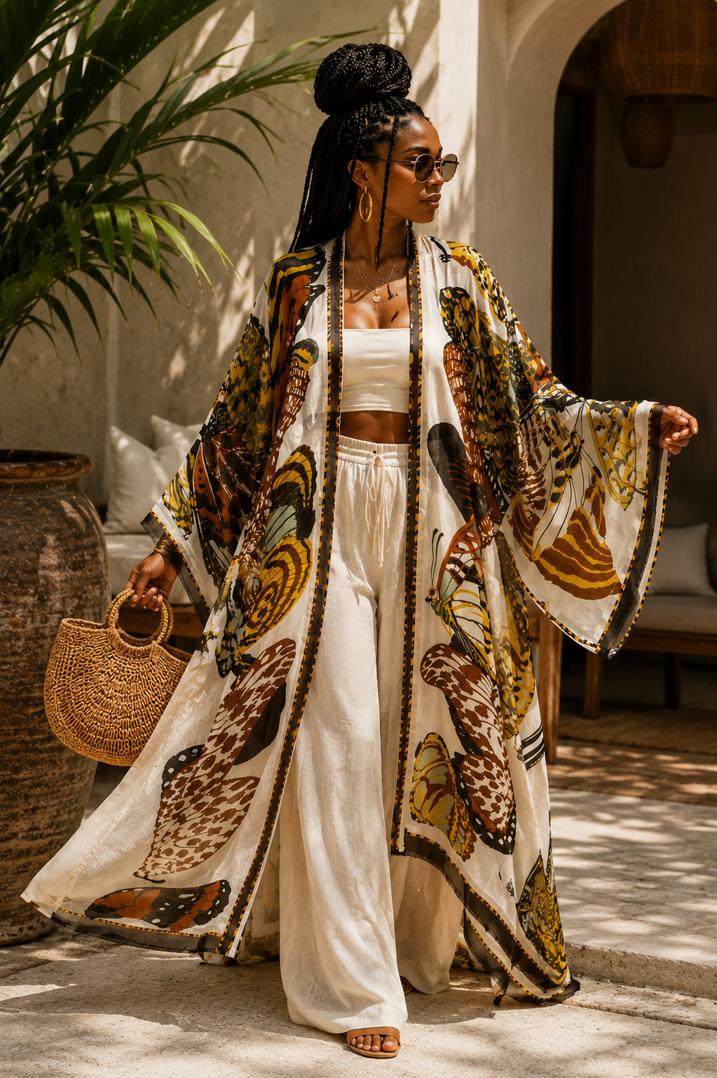 Golden Monarch Linen Kimono