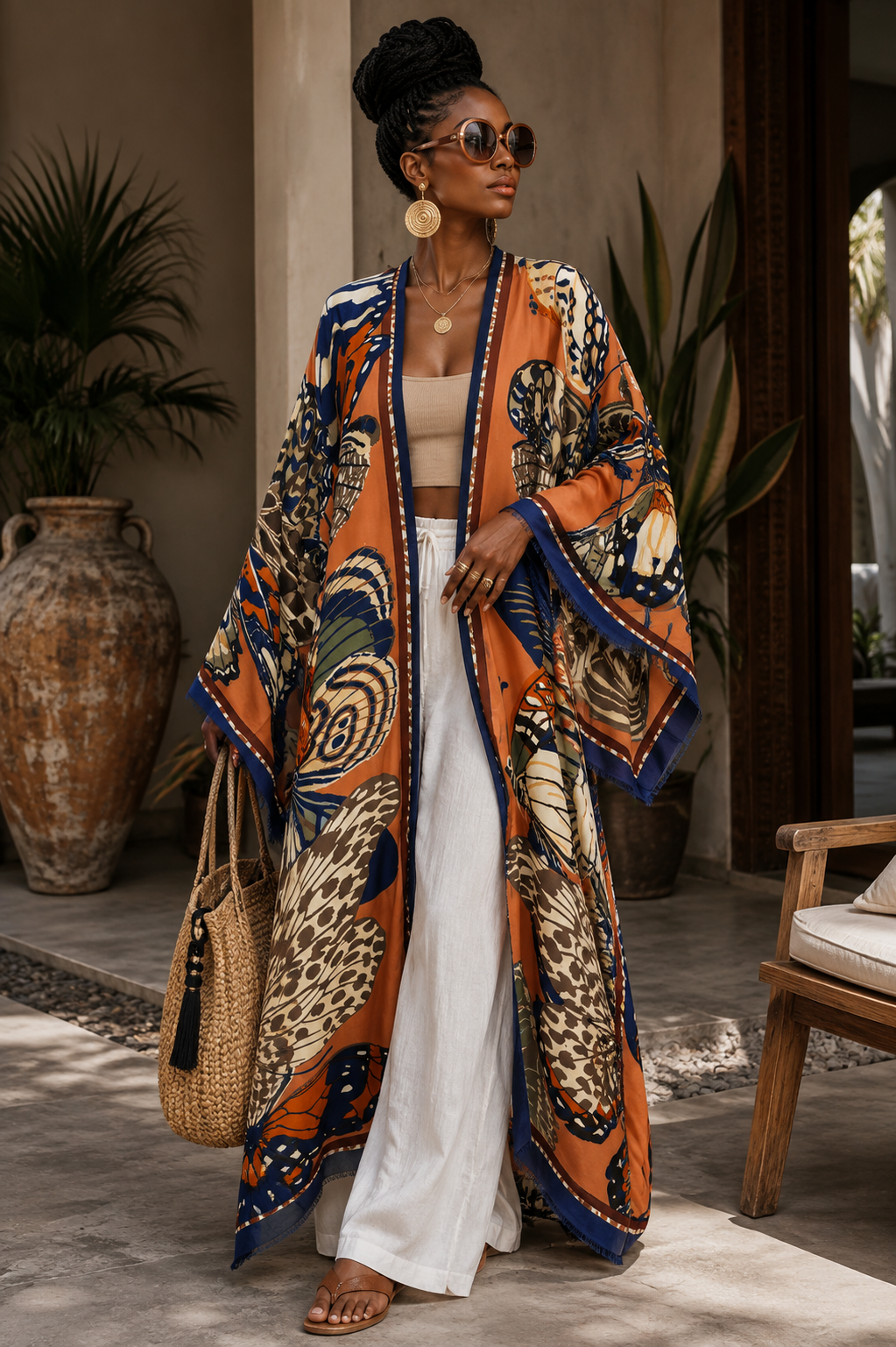 Terracotta Monarch Linen Kimono