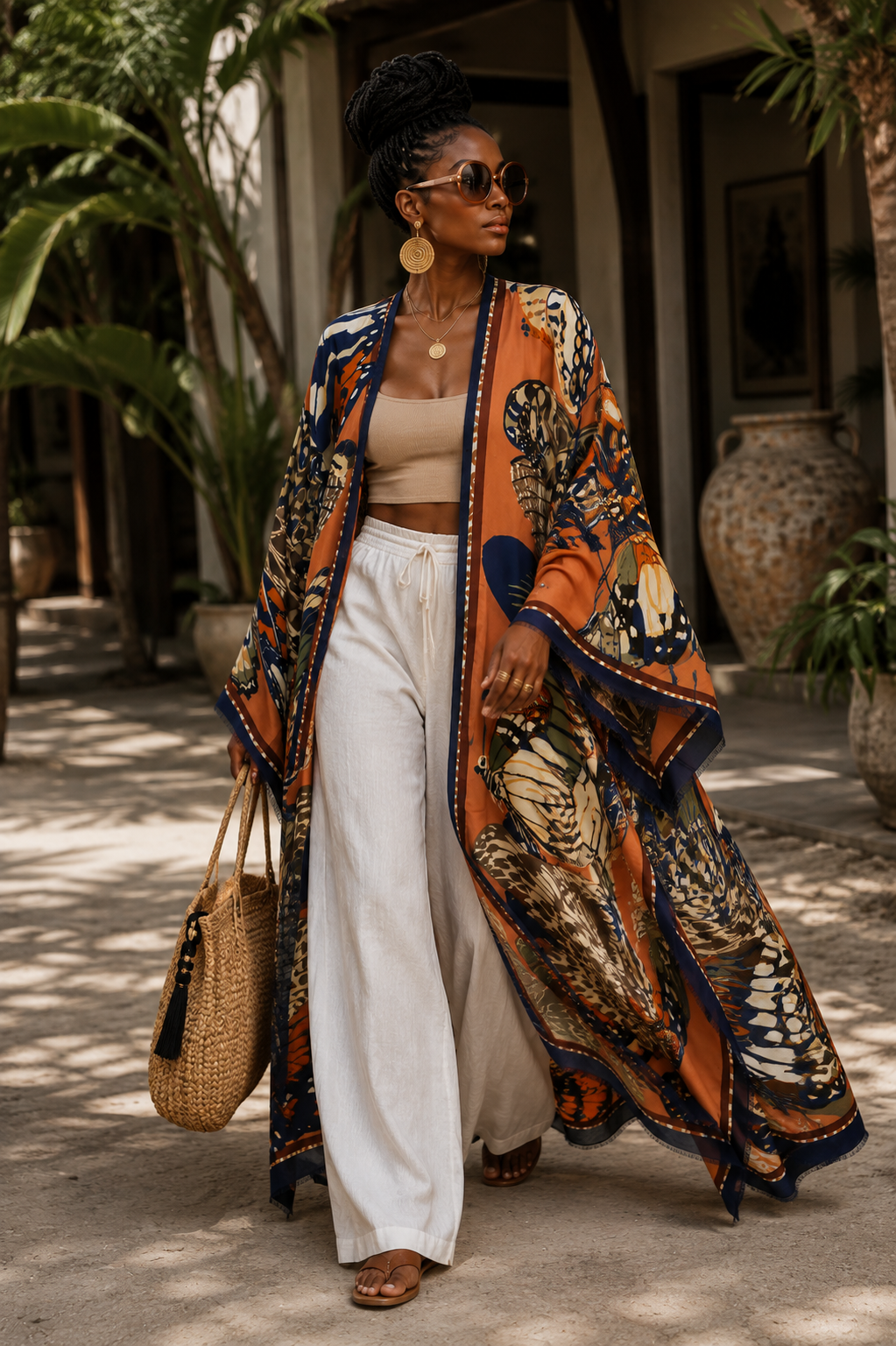 Terracotta Monarch Linen Kimono