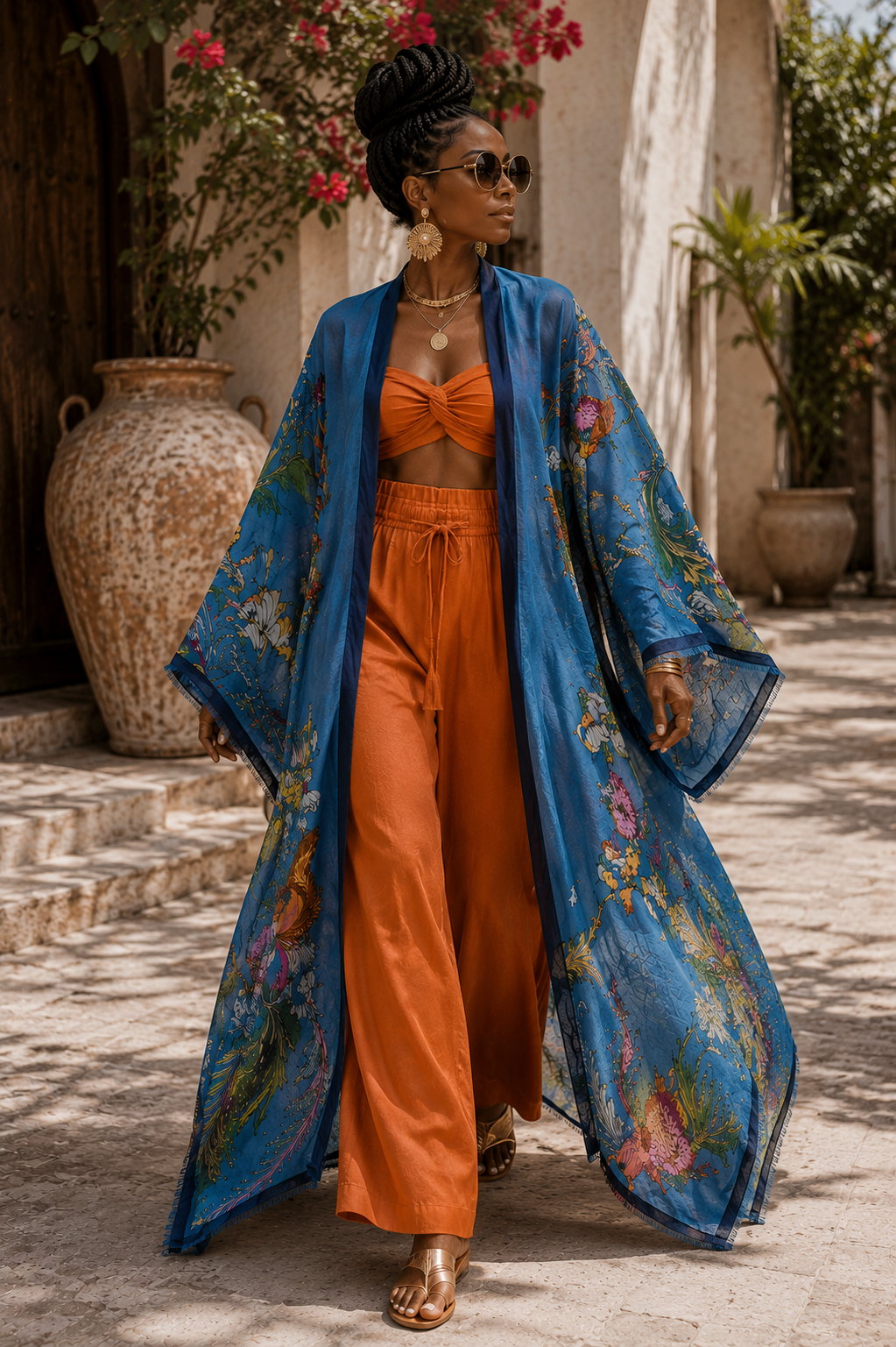 Blue Botanica Linen Kimono