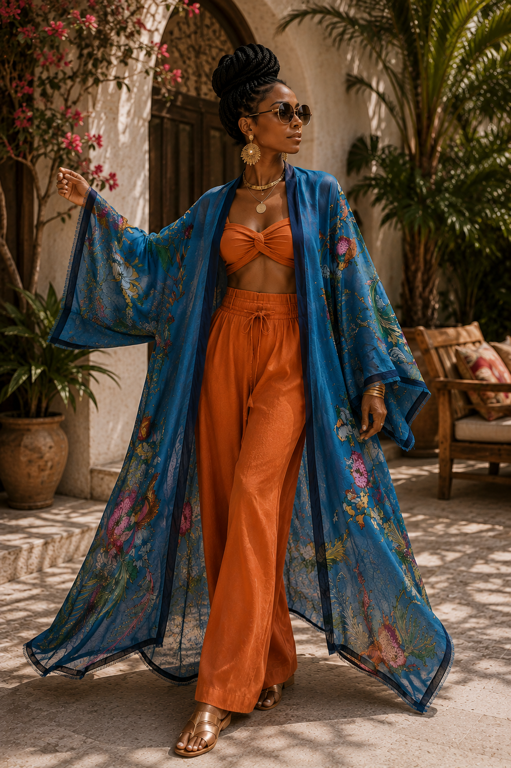 Blue Botanica Linen Kimono