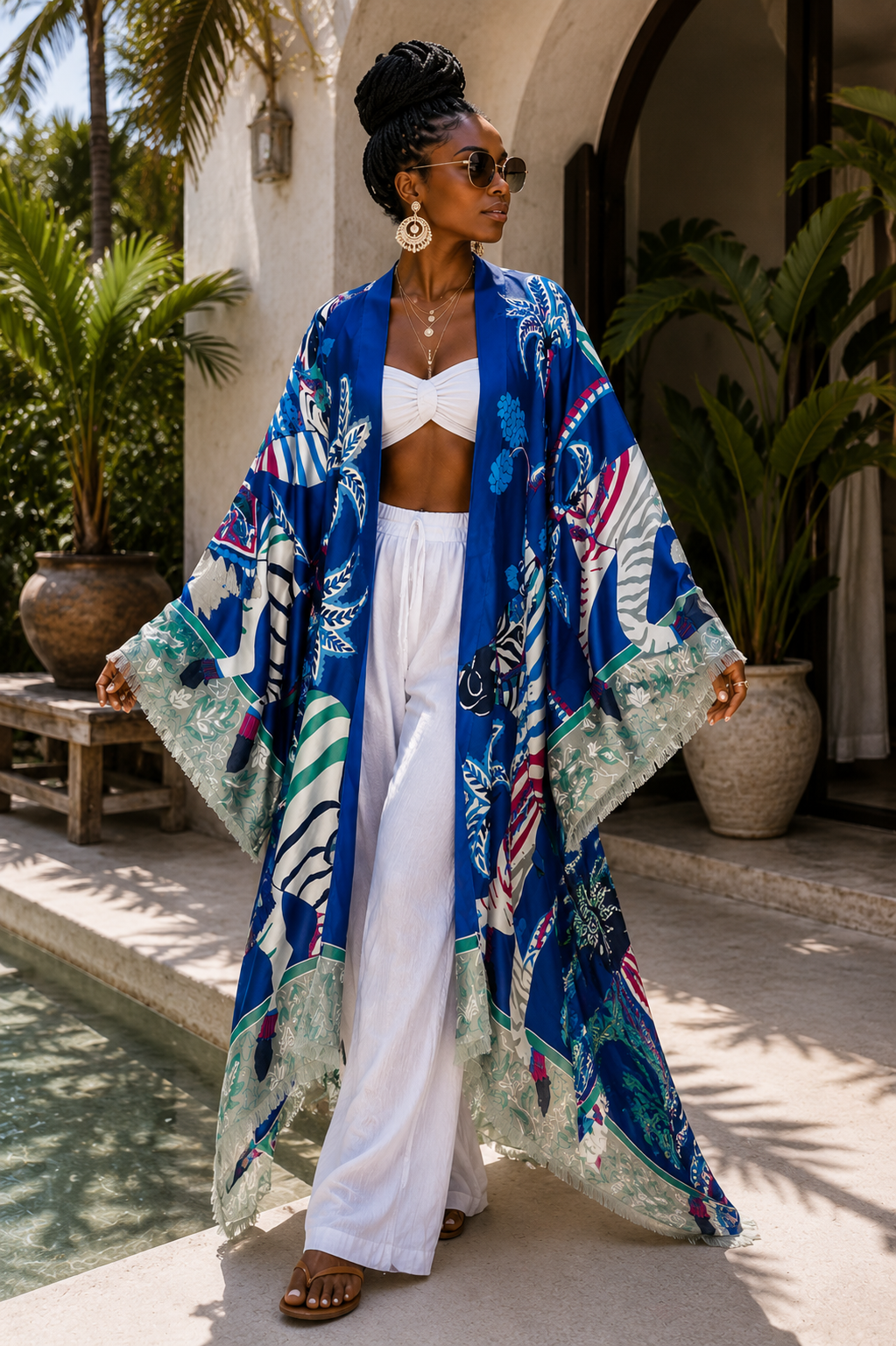 Cobalt Safari Linen Kimono