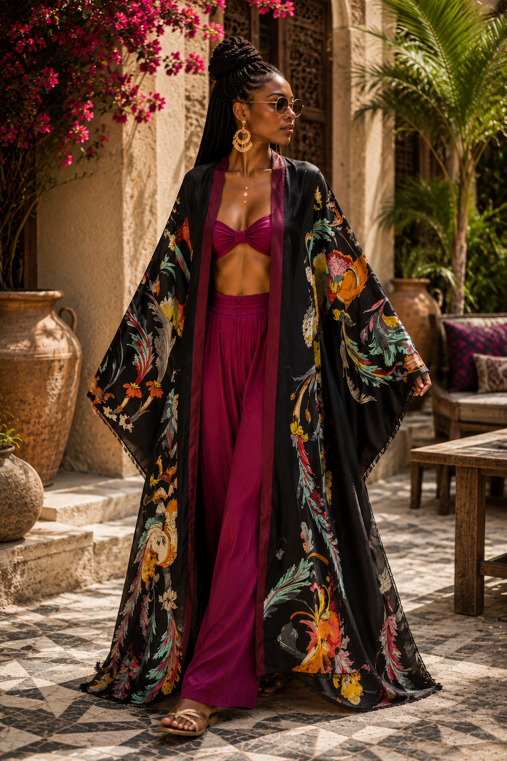 Noir Botanica Linen Kimono