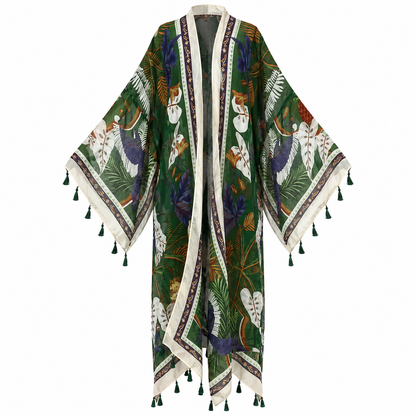 Emerald Canopy Linen Kimono