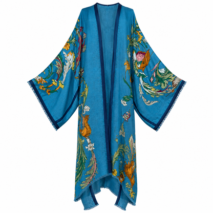 Blue Botanica Linen Kimono