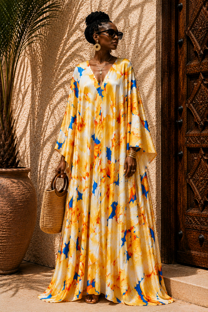Honey Blossom Silk Kaftan Dress