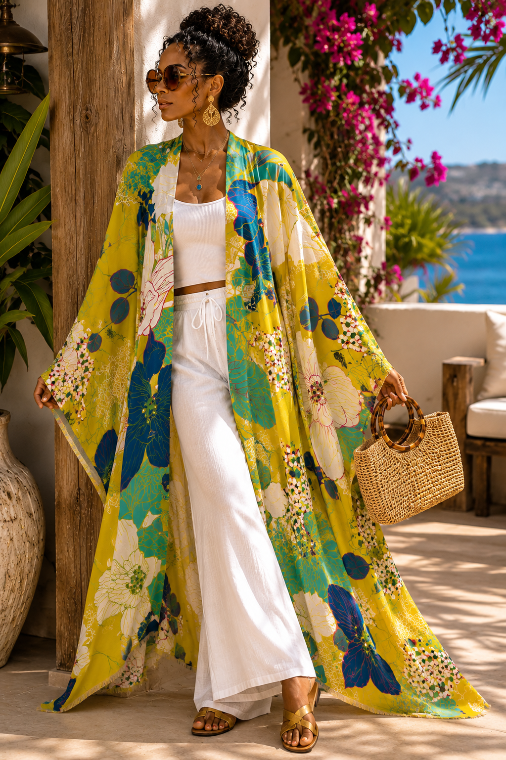 Golden Oasis Linen Kimono