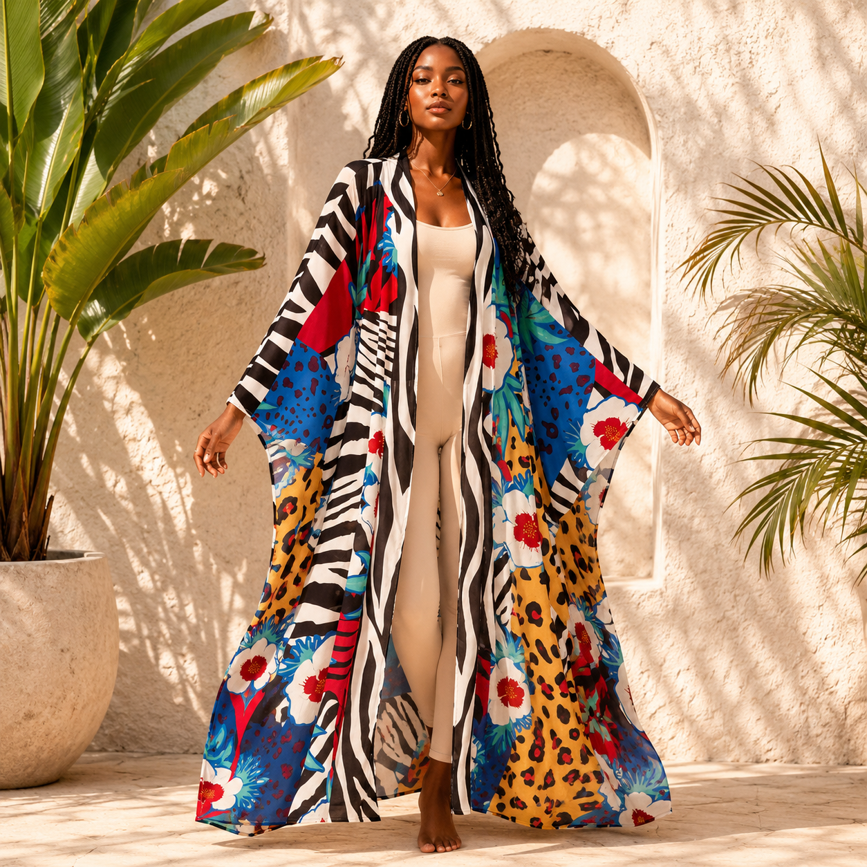 Electric Safari Sheer Cover Up Kimono