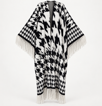 Checkmate Fringe Wool Cardigan Kimono