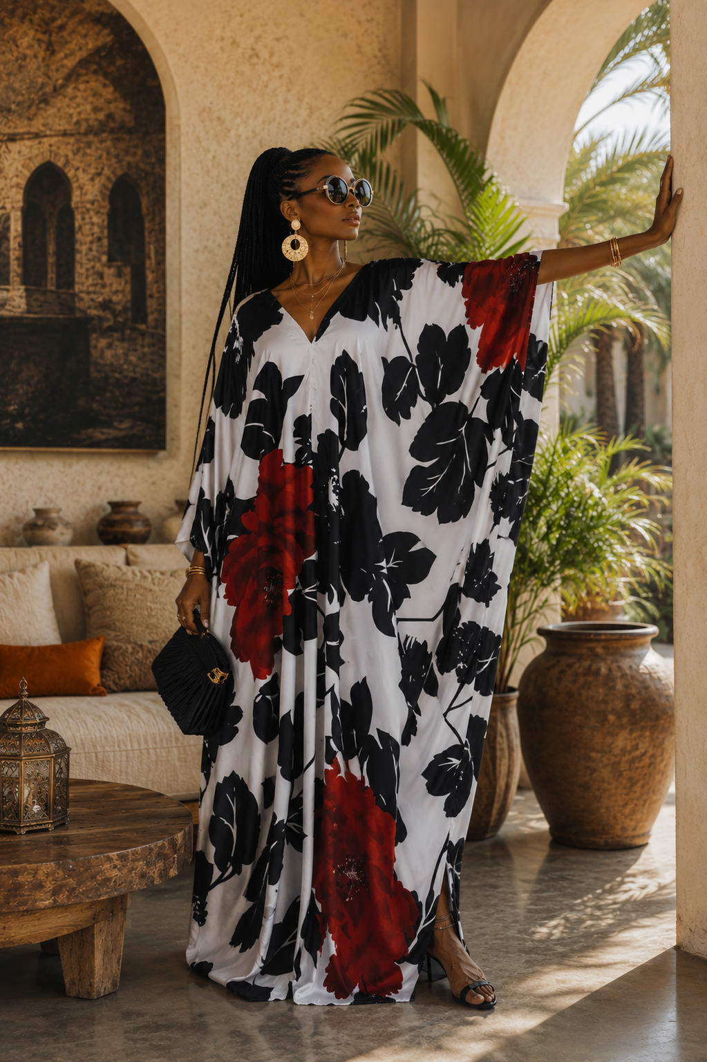 Winter Rose Silk Kaftan Dress