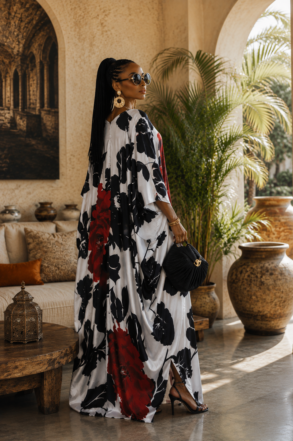 Winter Rose Silk Kaftan Dress