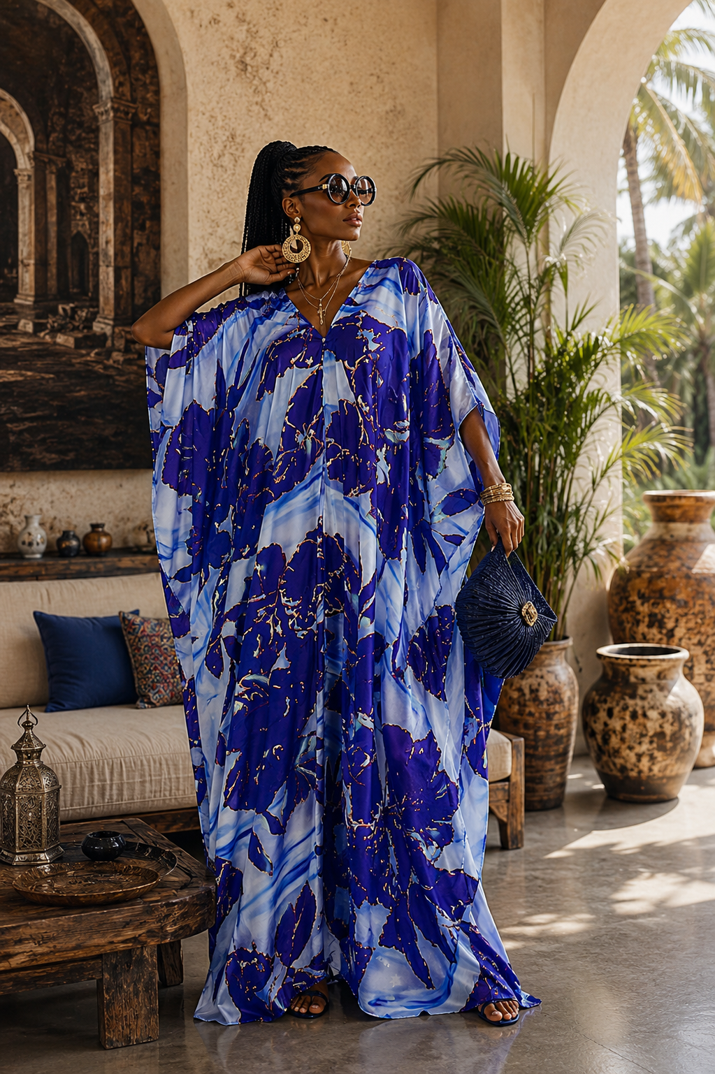 Violet Mist Petals Silk Kaftan Dress