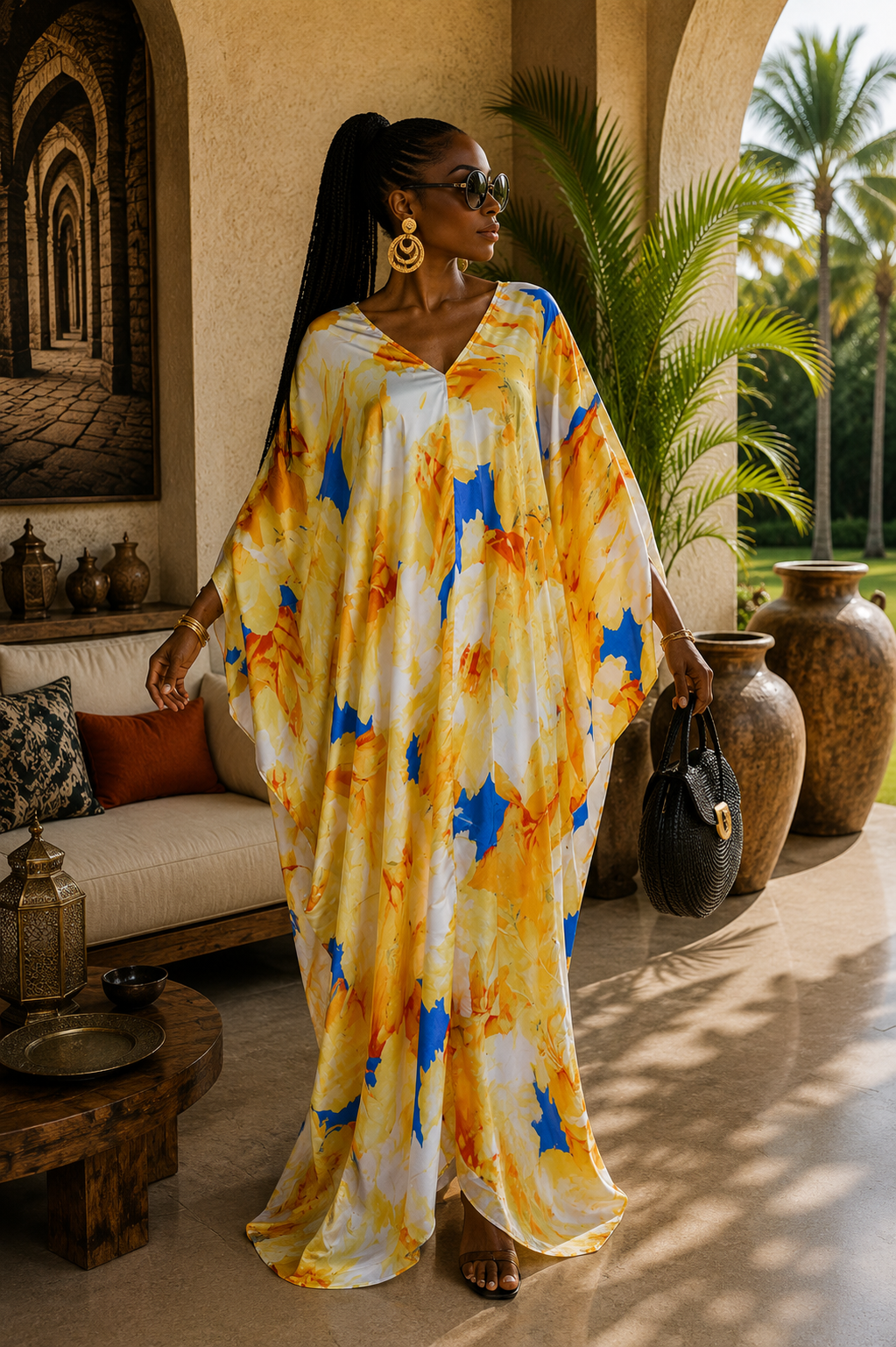 Honey Blossom Silk Kaftan Dress