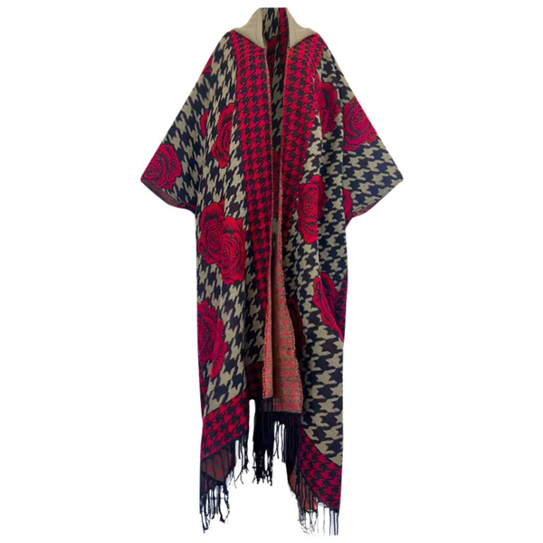 Midnight Rose Hooded Wool Kimono