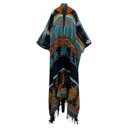 Kimono de lana con capucha estilo nómada vintage