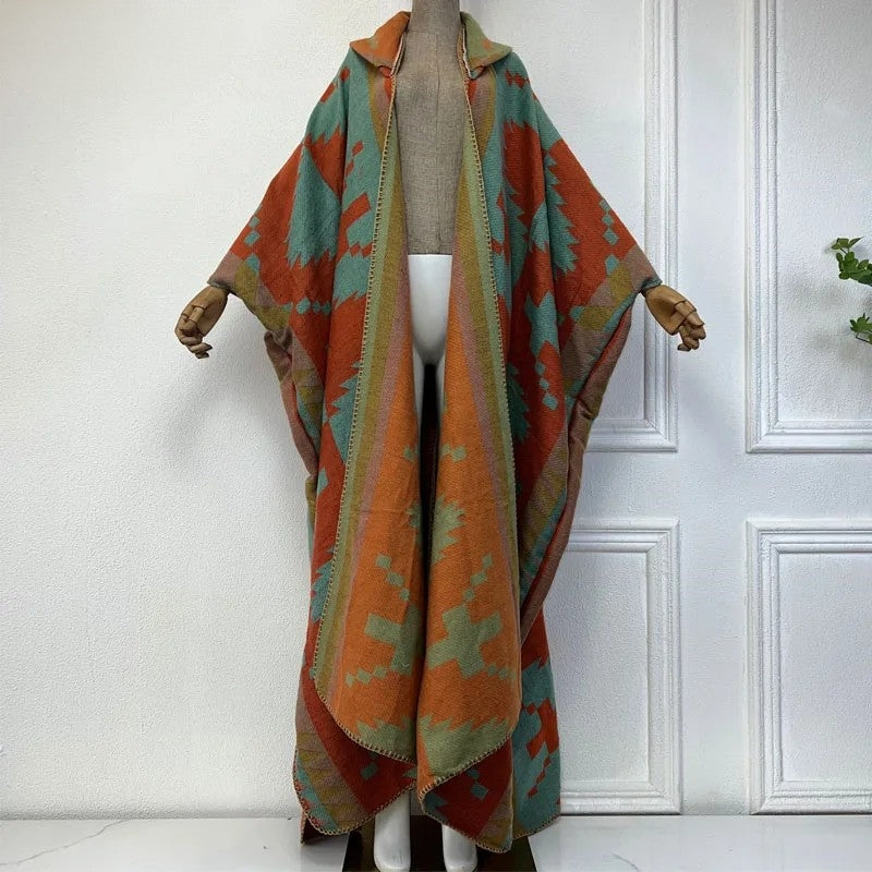 Kimono de lana con capucha Tribal Chic