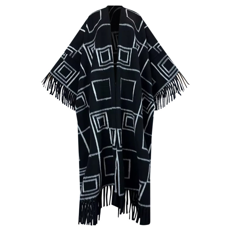 Fringed Noir Wool Kimono