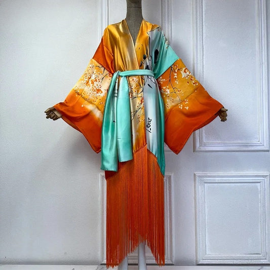 Sunset Oasis Tasseled Kimono