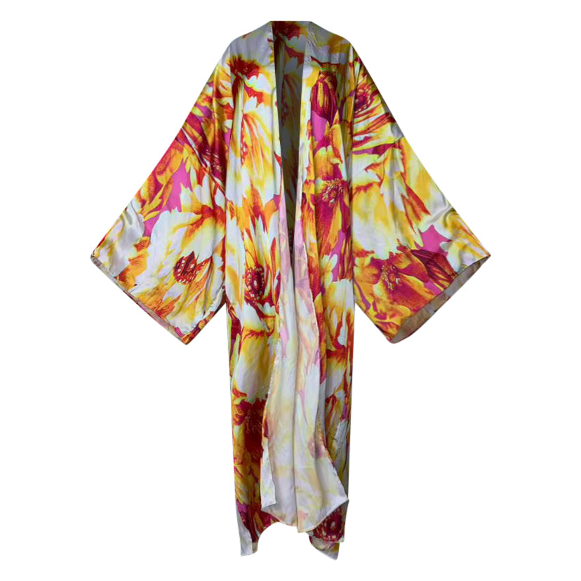 Sunset Peony Silk Kimono