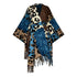 Multicolored poncho with leopard print and denim patterns on a white background (Blue)