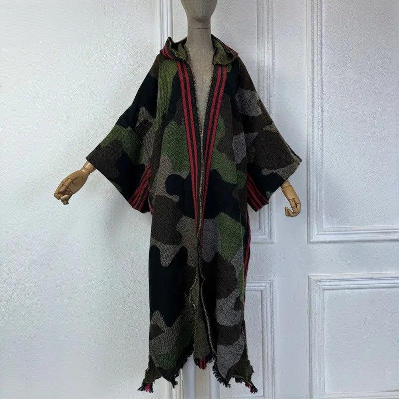 Camo Chic Hooded Wool Kimono