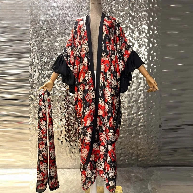 Red Rose Bubble Sleeve Kimono
