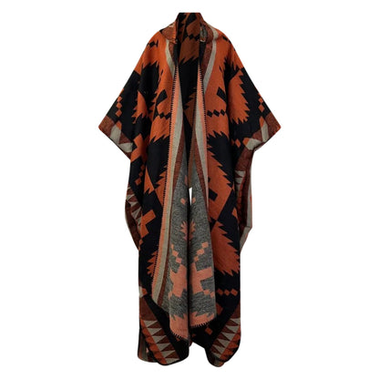 Robe Kimono Tribal Chic Hooded Wool Kimono (Orange Black)