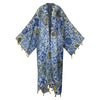 Decorative kimono robe with blue and yellow patterns