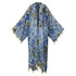 Decorative kimono robe with blue and yellow patterns