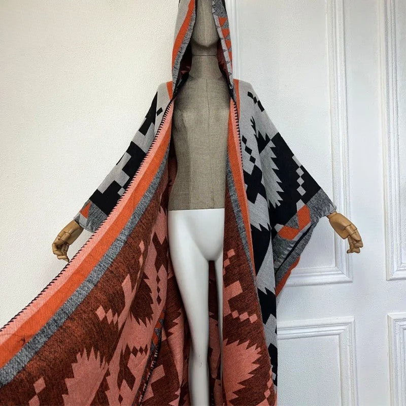 Tribal Chic Hooded Wool Kimono