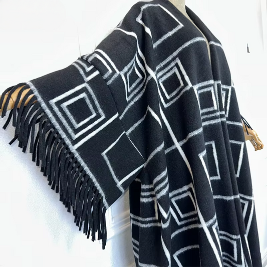 Fringed Noir Wool Kimono