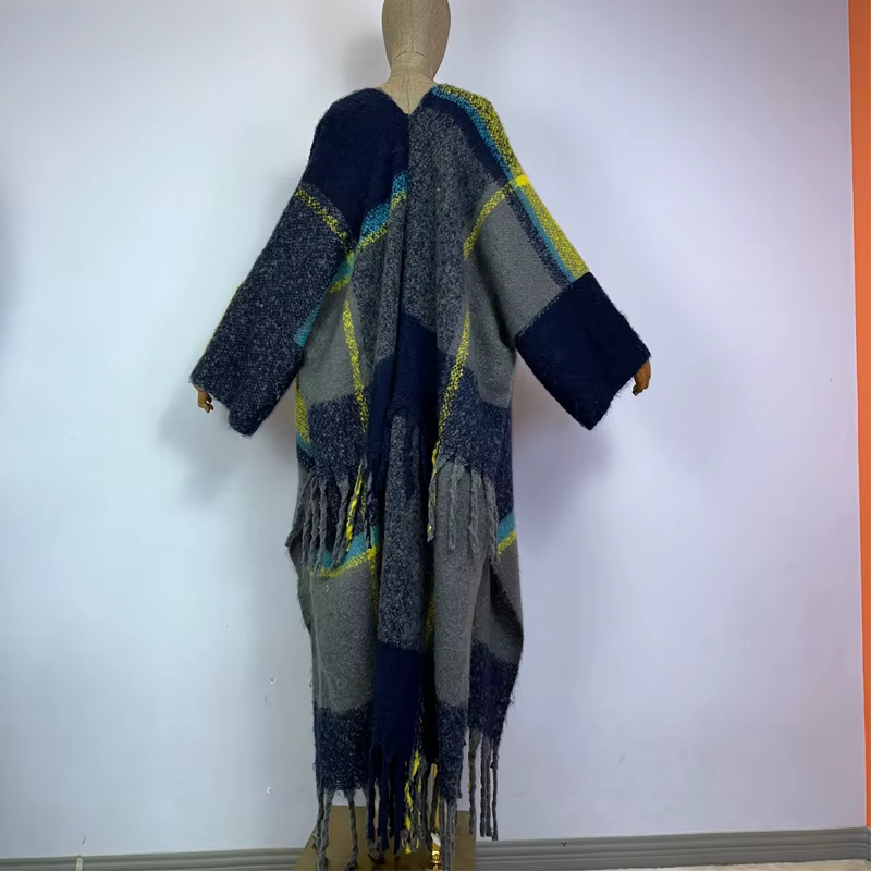 Colorful patterned coat on a mannequin against a white background (Blue)