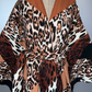 Leopard print robe with a belt on a light blue background (Brown)