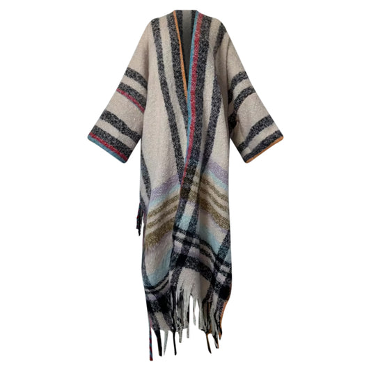 Robe Kimono Checkmate Chic Wool Kimono (White)