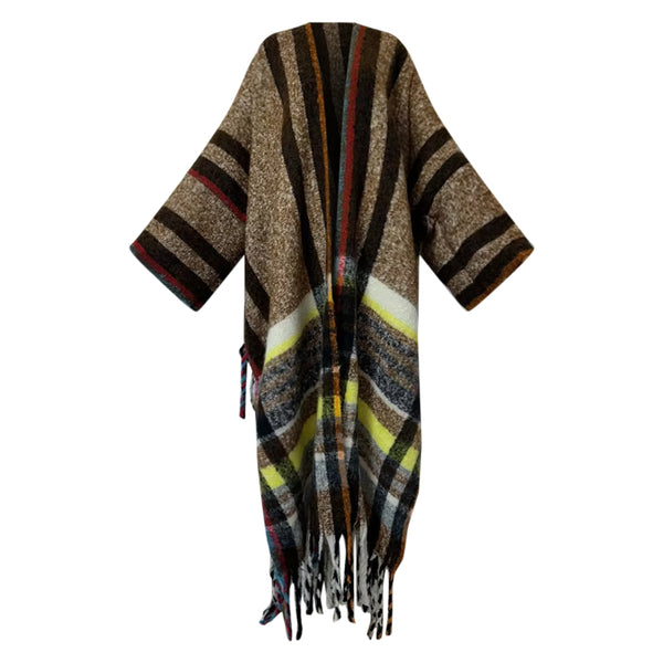 Robe Kimono Checkmate Chic Wool Kimono (Brown)