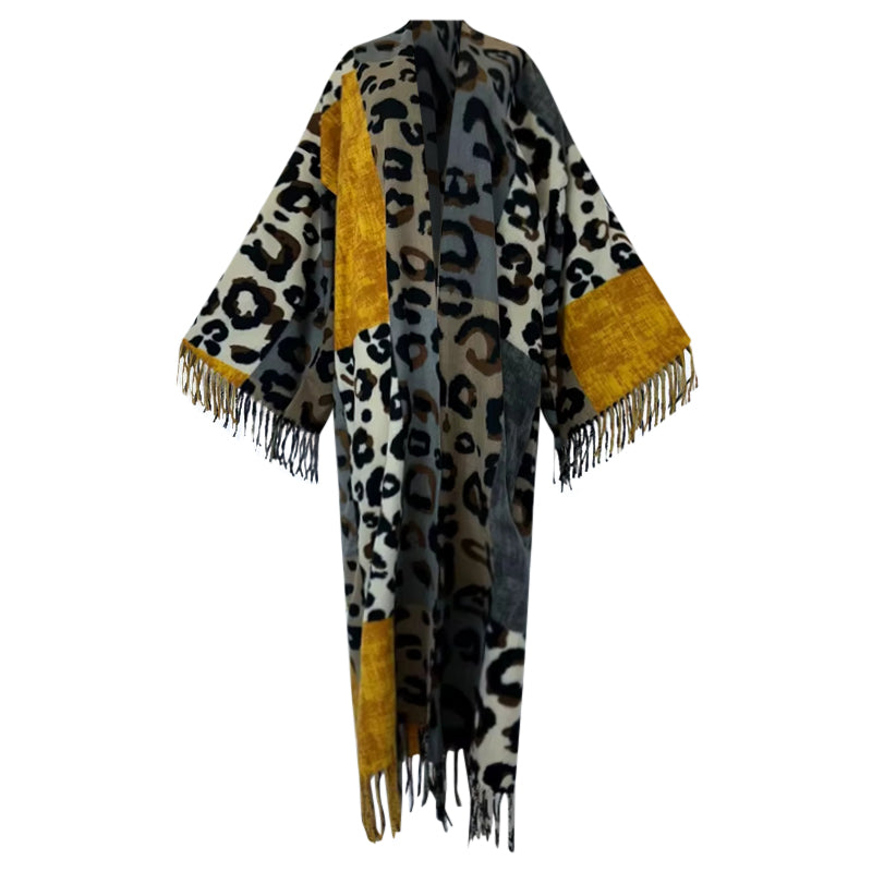 Leopard print scarf with mustard yellow accents on a white background (Yellow)